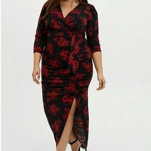 Torrid Black Floral Wrap Maxi Dress with Slit